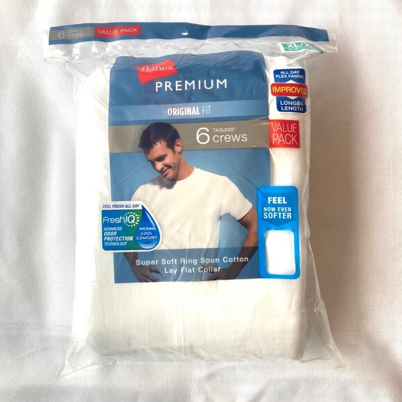 Hanes Premium 6pk Tagless Crew Neck T-Shirt Original Fit Men's XL White NEW - Picture 1 of 8
